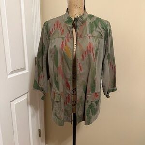 Chico’s Ikat Utility Khaki Women’s Jacket Cotton Stretch Size 16/18